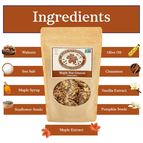 Miniatura 4 de Maple Nut Kitchen Granola de nuez de arce de 10 onzas – Avena vegana y sin gluten con nueces, calabaza y semillas de girasol Granola baja