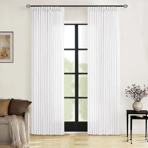 Miniatura 189 de Cortinas de lino natural con pliegues fruncidos de 120 pulgadas de largo para sala de estar, cortinas plisadas con ganchos y lengüeta trasera