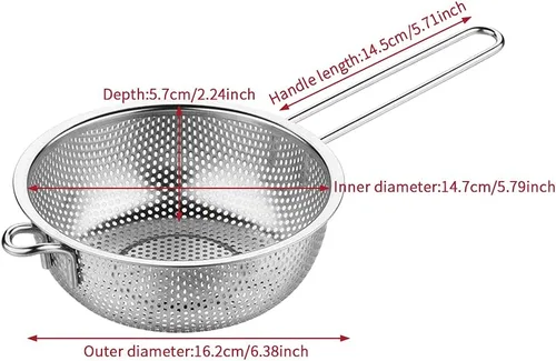 Miniatura 2 de Colador de acero inoxidable Colador de malla fina con mango largo, colador microperforado, colador de metal, colador de alimentos de cocina