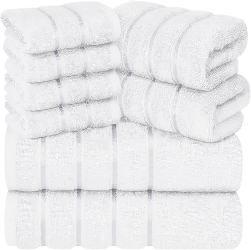 Miniatura 9 de Juego de 4 toallas de mano de lujo para baño, 100% algodón hilado en anillo de 600 GSM, suaves y absorbentes, rayas de viscosa, 16 x 28 pulgadas