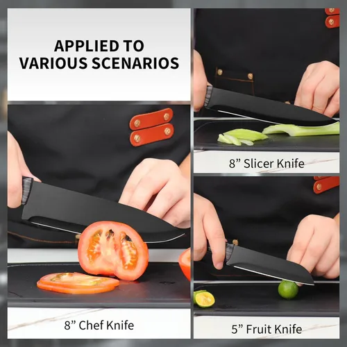 Miniatura 7 de Juego de Cuchillos de Cocina de 16 Piezas con Bloque y Tabla de Cortar - Cuchillos Alemanes de Acero Inoxidable, Afilador Integrado, Apto para Negro