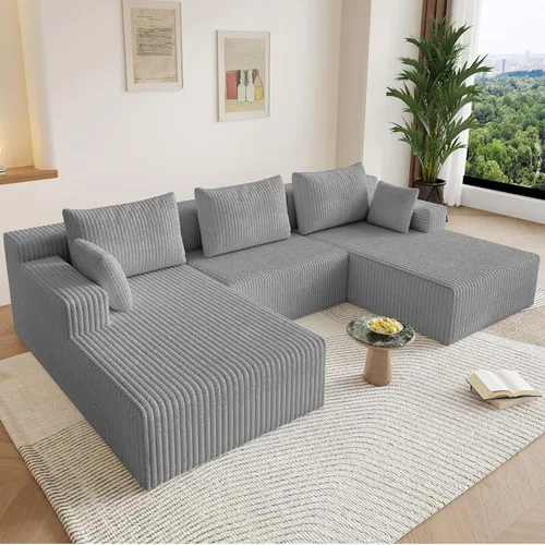 Miniatura 36 de Sofá modular Cloud de 95 pulgadas con otomana, moderno sofá nube en forma de U con asiento profundo, cómodo sofá de pana de 3 plazas, sofá de espuma