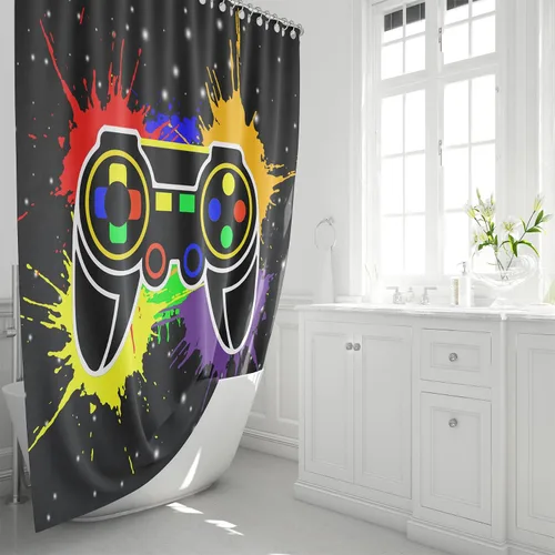 Miniatura 4 de BATATADOCE Juego de baño Gaming con cortina de ducha y alfombras para niños