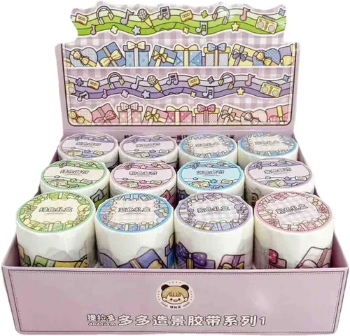 Juego de 24 rollos de cinta kawaii de arte washi, suministros de oficina para la escuela, estética, juego de cinta adhesiva decorativa de dibujos