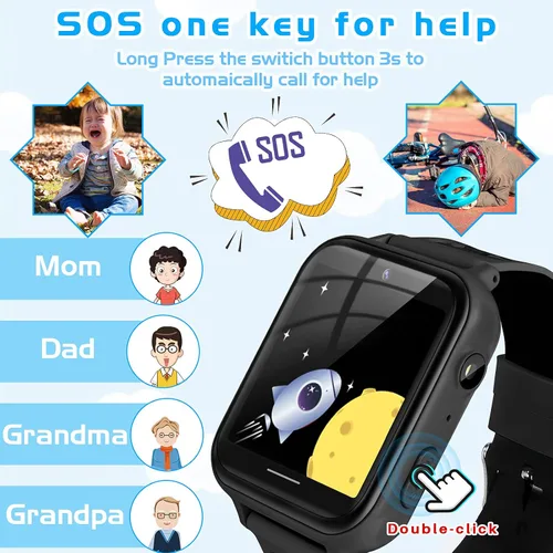 Miniatura 6 de OKYUK Reloj inteligente para niños, reproductor de MP3, reloj de música, teléfono con alarma de cámara, cámara SOS, llamada de 2 vías, reloj
