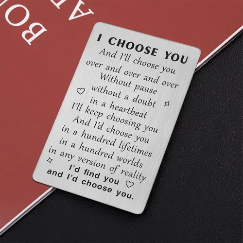 Miniatura 4 de TANWIH Tarjeta de cartera con texto en inglés "I Choose You", tarjetas del día del padre para él, regalos de boda para el novio de parte
