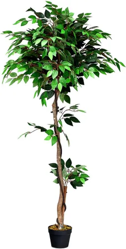 Goplus Árbol artificial de hoja de seda de ficus de 5.5 pies, árbol falso en maceta con hojas verdes y tronco natural, sin mantenimiento, planta