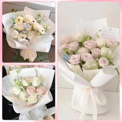 Miniatura 6 de Wiaregom 20 hojas de papel de regalo para ramos, papel de embalaje de flores impermeable, suministros de ramo de floristería, embalaje de regalo