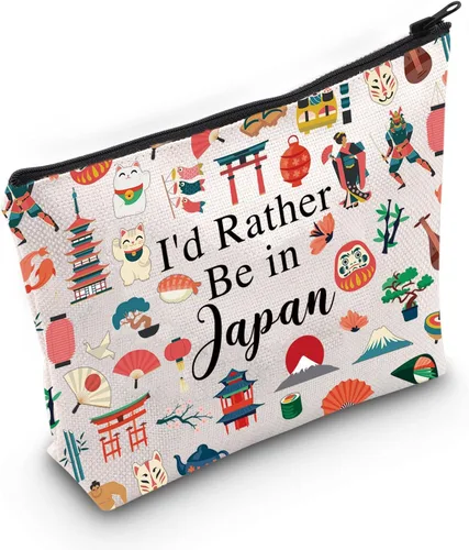 PWHAOO Japón Travel Travel Gift I'd Rather Be in Japan Makeup Bag Japón Viaje Vacaciones Cosméticos Bolsa Japón Souvenir Gift, Más bien estar en
