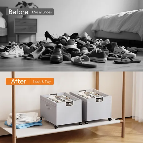 Miniatura 7 de HOUSE AGAIN Organizador de zapatos para armario, cajas de almacenamiento de zapatos con ruedas de 360°, marco de metal resistente que se adapta a