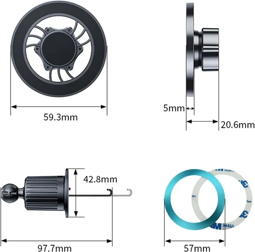 Miniatura 7 de Soporte de coche MagSafe [parabrisas + ventilación + tablero] Soporte magnético 2 en 1 para automóvil, magnetismo ultra fuerte rotación de 360°, se