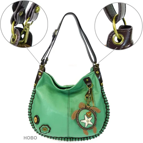 Miniatura 6 de Chala Bolsos de mano, estilo casual, suave, grande hombro o bolso cruzado con llavero, color verde azulado, Búho