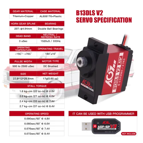 Miniatura 2 de AGFRC Servomotor de dirección RC Sub-Micro - Caja de metal mejorada con engranaje de titanio 0.072 seg de alta velocidad HV Mini servo para coche RC