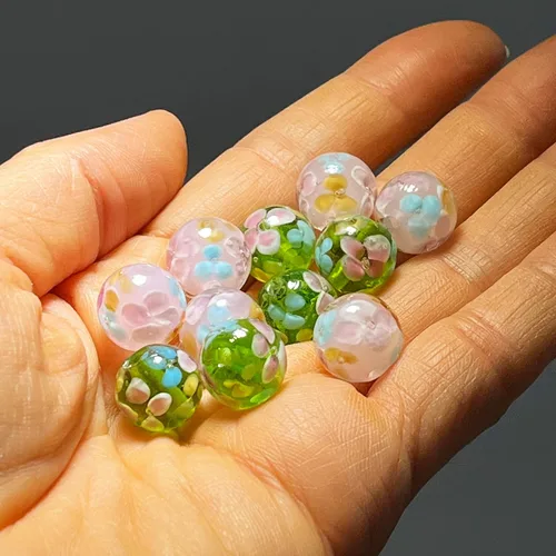 Miniatura 2 de Artsy Crafts - 20 cuentas de cristal de flores de 0.472 in, cuentas de cristal de Murano europeas, cuentas de cristal sueltas hechas a mano