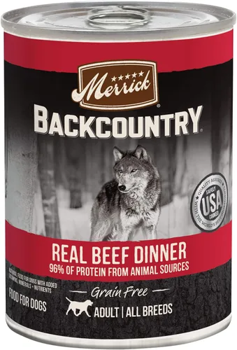 Miniatura 13 de Merrick Backcountry - Alimento enlatado prémium sin granos, receta húmeda suave y saludable, cena de pollo real, paquete de 12 latas de 12.7 onzas