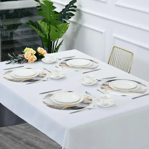 Miniatura 6 de Juego de 6 manteles individuales redondos de mármol blanco y dorado para mesa de cocina, manteles individuales lavables Mármol 2