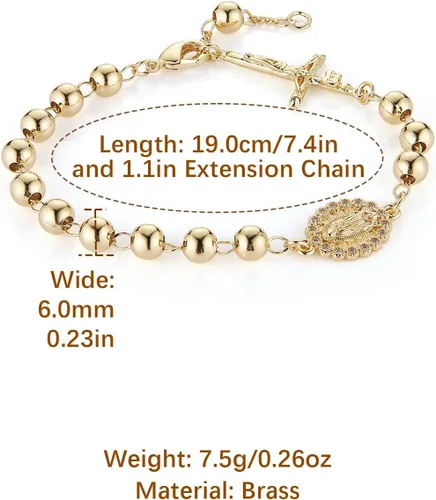 Miniatura 77 de HZMAN Pulsera de cruz con cuentas de rosario virgen de Guadalupe ajustable para mujer, regalo de joyería