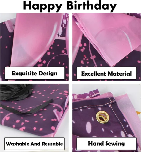 Miniatura 2 de pancarta grande rosa con texto en inglés “Happy Birthday
