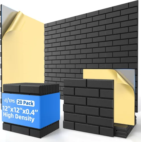 Miniatura 13 de Paquete de 20 paneles acústicos autoadhesivos, paneles de espuma de alta densidad a prueba de sonido de 12 x 12 x 0.4 pulgadas para paredes, paneles