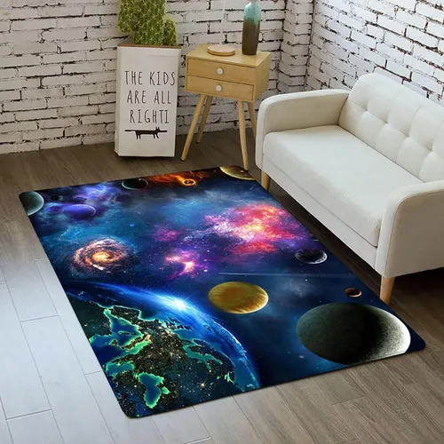 Miniatura 31 de Alfombra de espacio exterior para habitación de niños, 3 x 5 pies, alfombra Galaxy para dormitorio de niños, suave, antideslizante, sistema solar