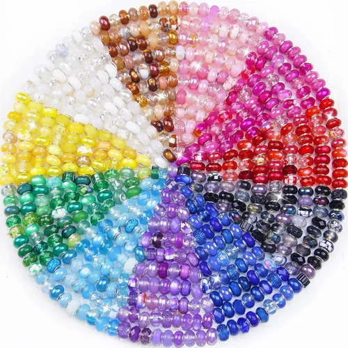 Miniatura 33 de ZYEHXED 60 Piezas Cuentas Negras de Agujero Grande, Cuentas Grandes de Artesanía Europea, Cuenta de Lampwork Murano de Agujero Grande, Cuenta