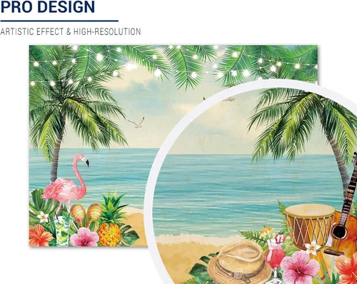 Miniatura 2 de Allenjoy Telón de fondo de playa tropical de verano de 82 x 59 pulgadas para cumpleaños cubano, flamenco, baby shower, boda, fiesta temática