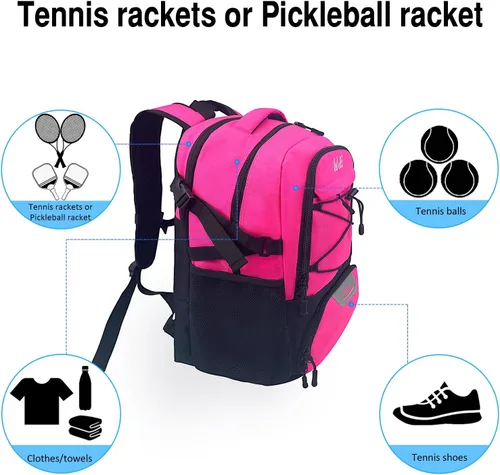 Miniatura 6 de Mochila para raqueta de tenis WOLT - Mochila grande para raqueta de tenis para hombres y mujeres - Compartimento ventilado para zapatos - Capacidad