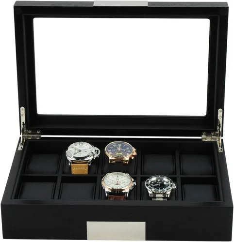 Miniatura 4 de TIMELYBUYS Caja organizadora de 10 piezas personalizada de madera negra con detalles de acero inoxidable