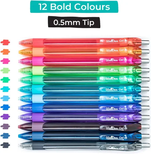 Miniatura 3 de WallDeca Bolígrafos de gel 12 unidades, punta fina (0.020 pulgadas), varios colores del arco iris, retráctiles, hechos para la escritura diaria