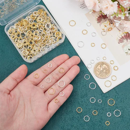 Miniatura 3 de PH PandaHall 400 anillos de salto de 5 tamaños, anillos de salto cerrados, anillos de salto soldados, anillos de conexión de plata/latón dorado
