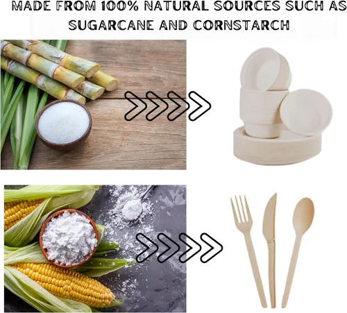 Miniatura 5 de Juego de 300 platos de papel compostables – Platos biodegradables resistentes, cuencos y cubiertos – Ideal para fiestas, bodas, pícnics, camping