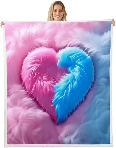 Miniatura 19 de Erosebridal Girls Fleece Blanket 40x50 Heart Rainbow Fuzzy Plush Throw for Sofa Couch Hand Drawn Sherpa Blanket Cartoon Love Geometric