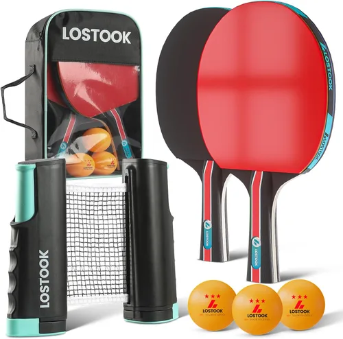 Juego de 2/4 palas de ping pong profesionales de color negro con raquetas de tenis de mesa y 3 bolas de estrella, red de mesa de ping pong portátil