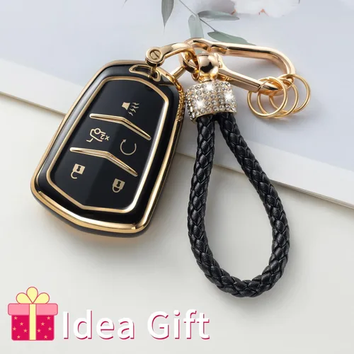 Miniatura 6 de Gematay - Funda para llavero Cadillac, carcasa protectora compatible con Escalade CTS SRX XT5 ATS CT6 5 botones llave remota Smart Key Protector