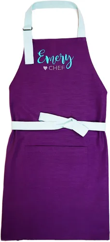 Miniatura 10 de Delantal para niños - Delantal de cocina personalizado bordado con nombre, ajustable, de algodón, con bolsillos, para cocinar rosado (01 Pink)