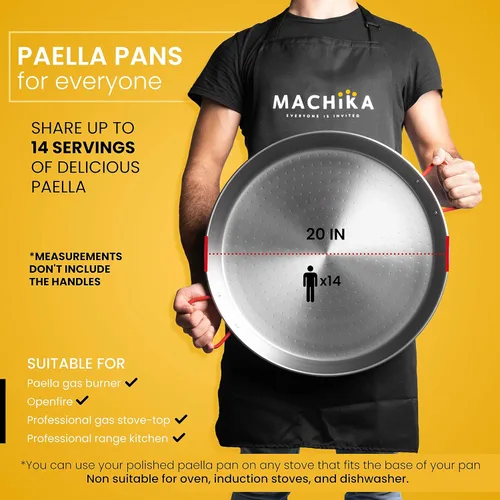 Miniatura 3 de Machika Carbono - paella 20 in - 50 cm y 14 Porciones, fabricada en Acero al Carbono, con hoyuelos para mayor resistencia y ligereza, ideal