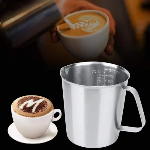 Miniatura 4 de Fdit Jarra de espuma de leche de acero inoxidable, 32 oz/33.8 fl oz, plata, acero 304, 5.0 in de altura, para café espresso capuchino