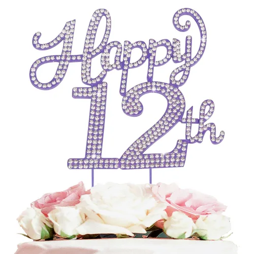 Miniatura 101 de LASKYER Decoración de feliz cumpleaños número 10, decoración de pastel de diamantes de imitación dorados de 10º cumpleaños – Letrero de metal
