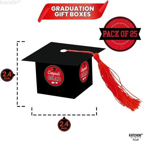 Miniatura 2 de KatchOn, Cajas de dulces de graduación – enormes, paquete de 25 Caja de regalo de gorra de graduación para decoraciones de graduación rojas
