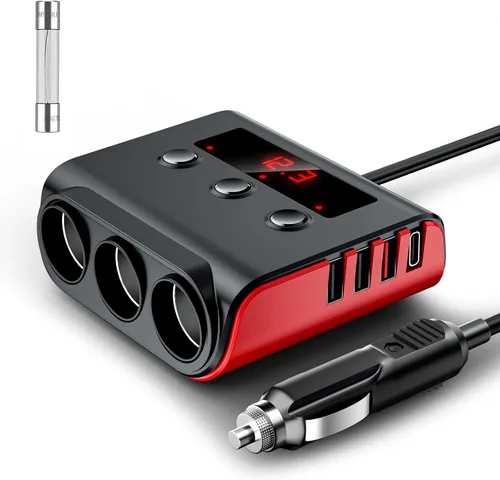 Miniatura 9 de SONRU - Divisor de encendedor de cigarrillos 7 en 1, divisor de encendedor de cigarrillos con 4 puertos USB de carga rápida, interruptores