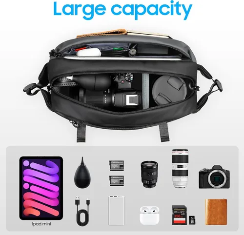 Miniatura 2 de FINTIE Bolsa bandolera para cámara DSLR/SLR/sin espejo, impermeable, con soporte para trípode para Canon R50/R100/Sony A6400/Nikon Z6 III