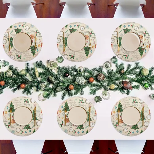 Miniatura 7 de Christmas Trees Beige Table Place Mats, Heat Resistant Non Slip Dinner Placemats Round for Kitchen one sizex6