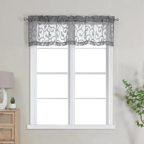 Miniatura 50 de OWENIE Furman - Juego de 2 paneles de cortinas traslúcidas negras de 24 pulgadas de largo, cortinas semitransparentes de jacquard ligeras y aireadas