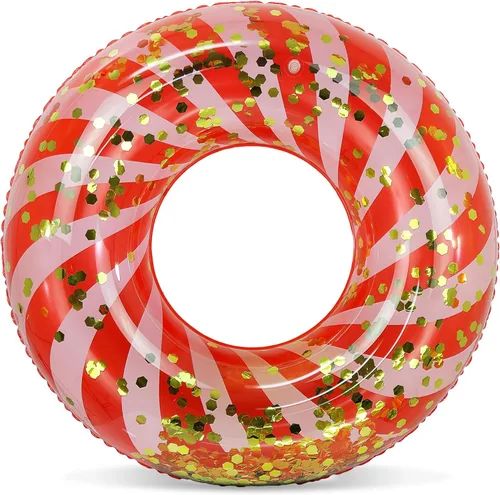 Miniatura 14 de POZA Flotador de Tubo Inflable para Piscina – Anillo de natación de confeti brillante, Tubo Inflable de Servicio Pesado Resistente a los Rayos UV Oro