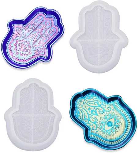 iSuperb 2 moldes de resina de mano Hamsa, moldes de bandeja de almacenamiento de Fátima, moldes de silicona para moldes de fundición epoxi para