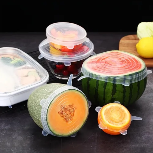 Miniatura 5 de Tapas elásticas de silicona, 6 tamaños, cubiertas reutilizables de almacenamiento de alimentos para cuencos, frutas y recipientes (azul, 6 unidades)