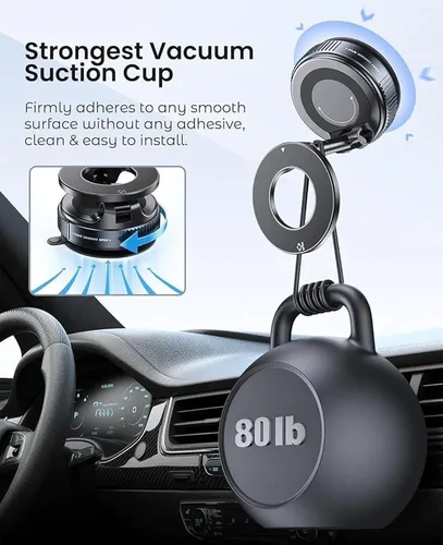 Miniatura 7 de Soporte magnético para teléfono de automóvil de absorción al vacío, adecuado para teléfonos iPhone y Android, soporte de ventosa ajustable de 360°