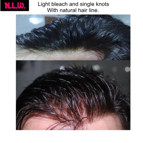 Miniatura 5 de N.L.W. Toupee de cabello humano para hombres, prótesis europea de piezas de cabello sistema de reemplazo para hombres con 10x8 HD súper fino encaje