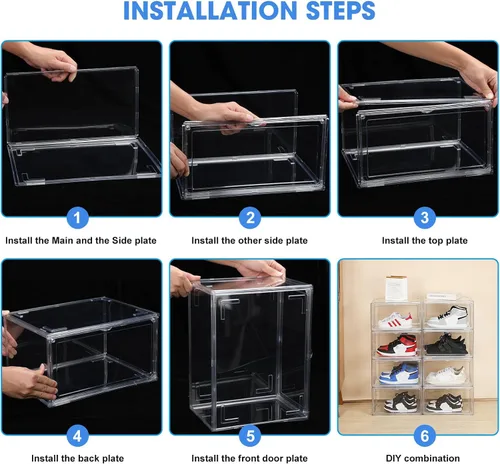 Miniatura 6 de HIYOHIYO 1 paquete de cajas de almacenamiento transparentes apilables para zapatos, cajas de almacenamiento de zapatos, vitrina totalmente