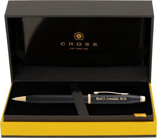 Bolígrafo Cross Century II, laca negra con borde dorado, grabado personalizado, regalo de graduación, jubilación, promoción o reconocimiento de